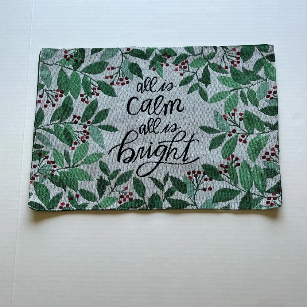 Christmas  4 Set Table Placemats Holly Berry Design “All is calm all is bright “